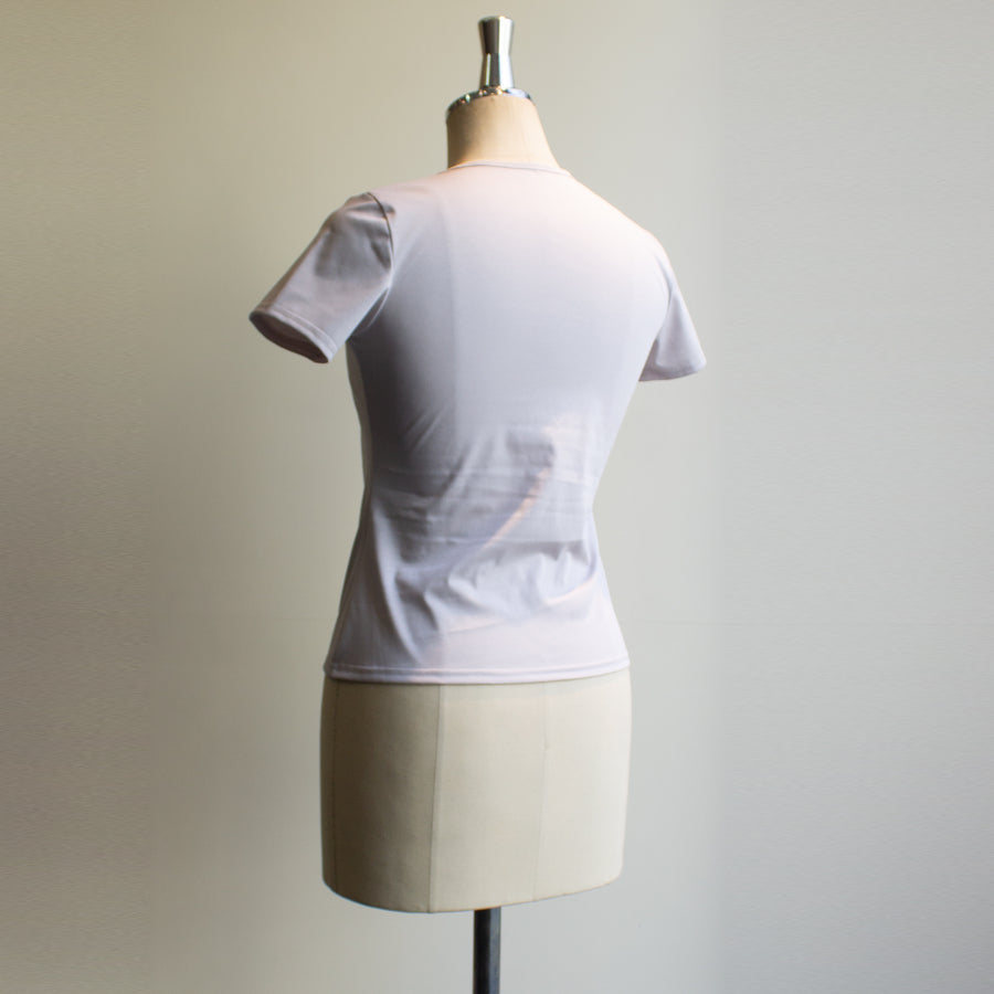 SY2203-TOP ギャザーネック半袖T-shirt Beige