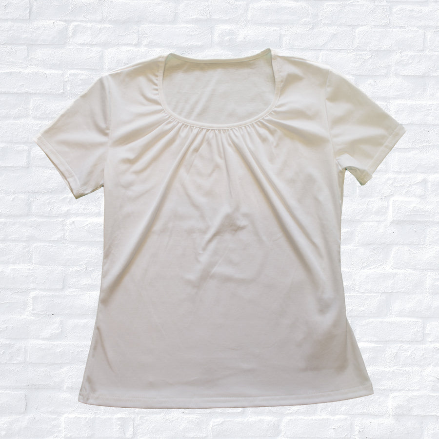 SY2203-TOP ギャザーネック半袖T-shirt White