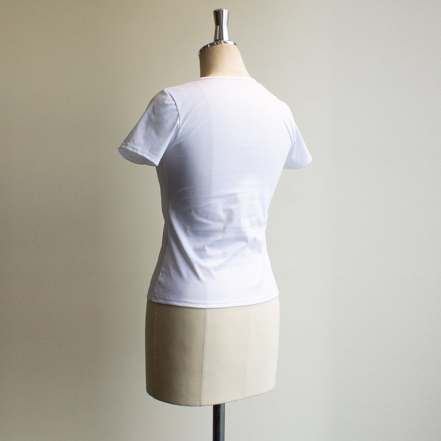 SY2203-TOP ギャザーネック半袖T-shirt White