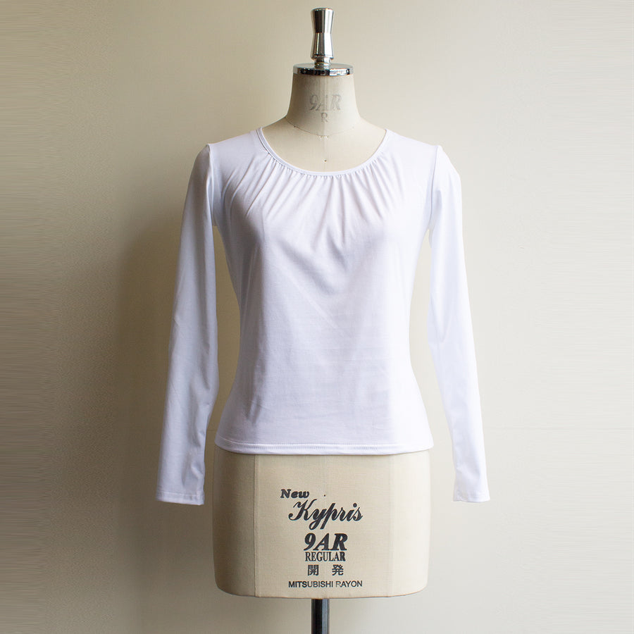 SY2204-TOP ギャザーネック長袖T-shirt White