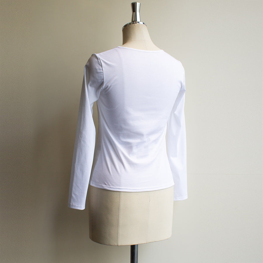 SY2204-TOP ギャザーネック長袖T-shirt White